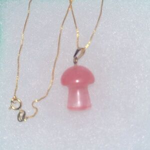 Psychedelic Cherry Quartz Mushroom 🍄 Sterling Silver Gold Plated Necklace…